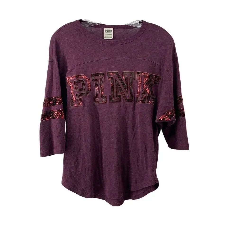 Victorias Secret PINK 3/4 Sleeve Logo Sequin Top
